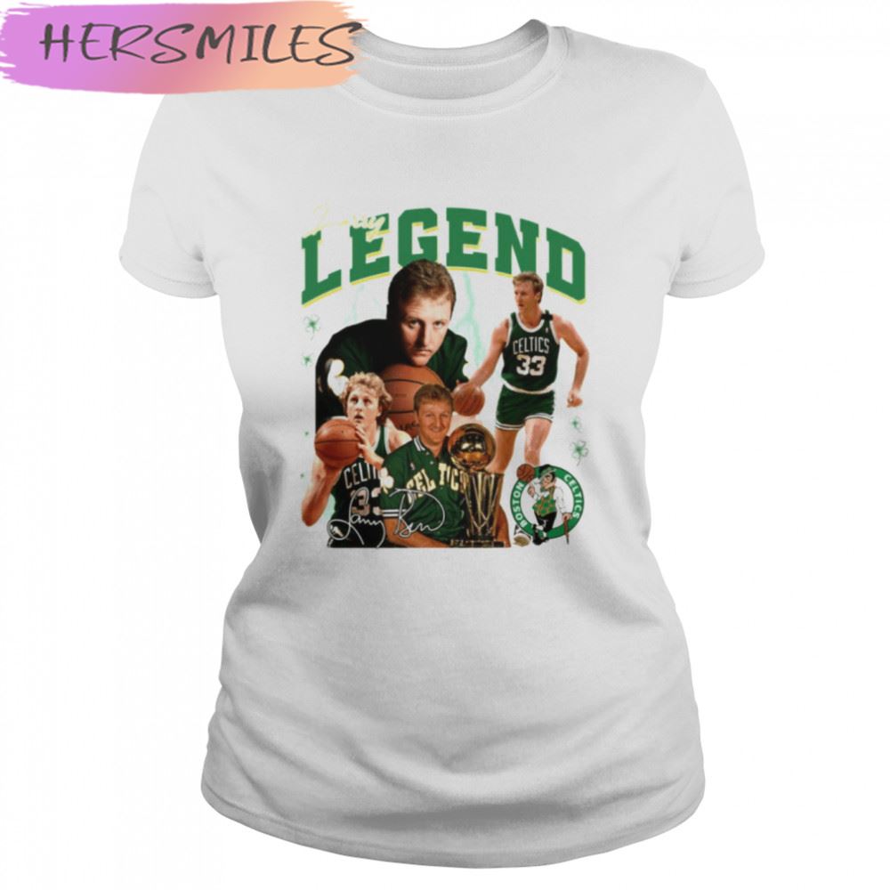 Green Design Larry Bird Larry Legend Basketball Signature T-shirt