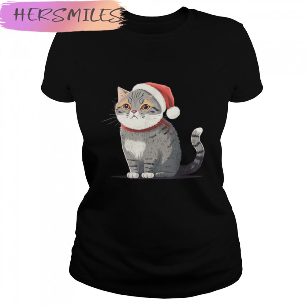 Christmas Cat Cute hat Art Design Illustration  T-shirt