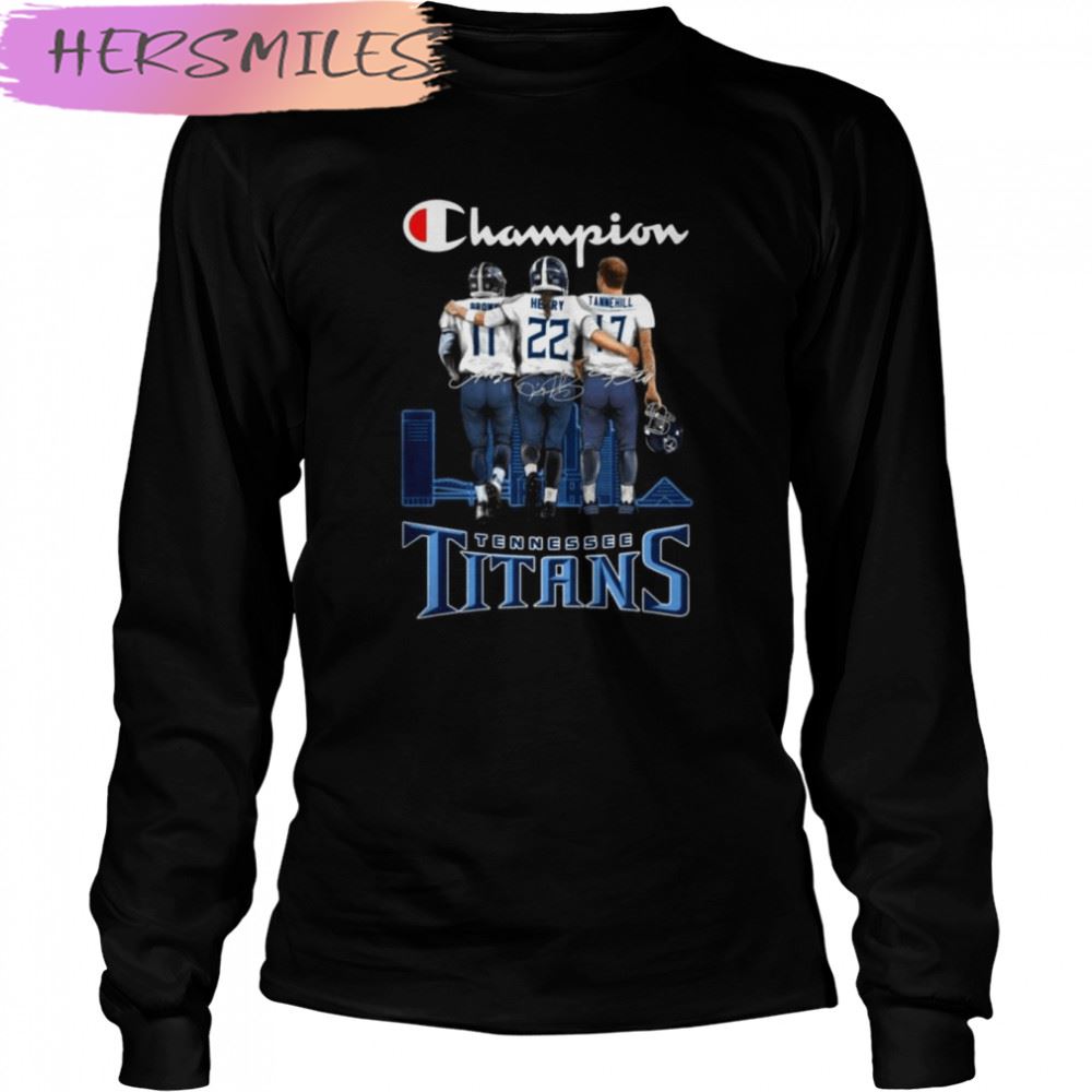 Tennessee Titans Brown Henry and Tannehill Champions Skyline signatures T-shirt Tennessee Titans Brown Henry and Tannehill Champions Skyline signatures T-shirt