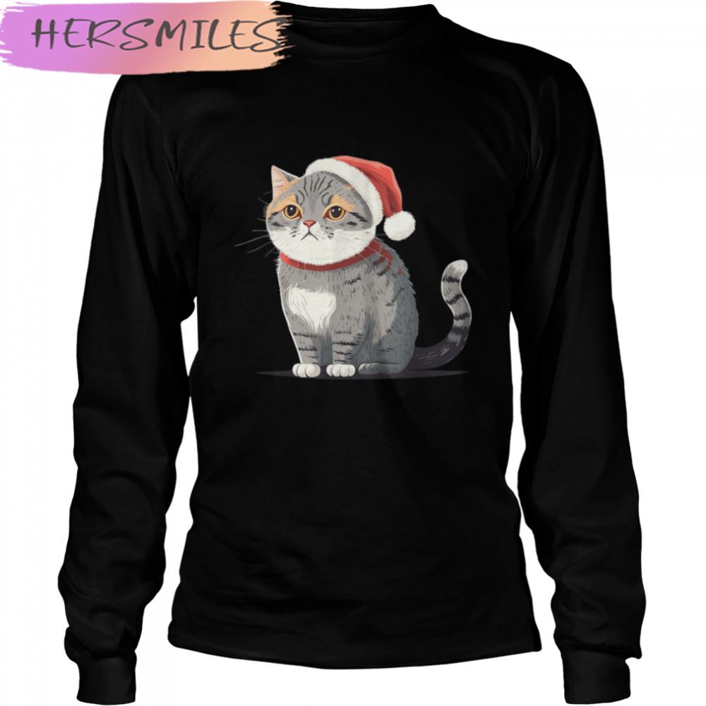 Christmas Cat Cute hat Art Design Illustration T-shirt Christmas Cat Cute hat Art Design Illustration T-shirt