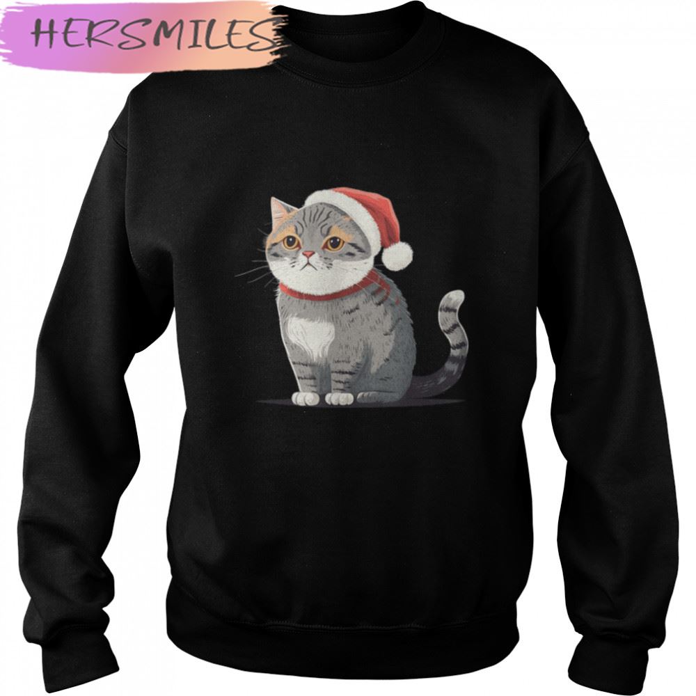 Christmas Cat Cute hat Art Design Illustration T-shirt Christmas Cat Cute hat Art Design Illustration T-shirt
