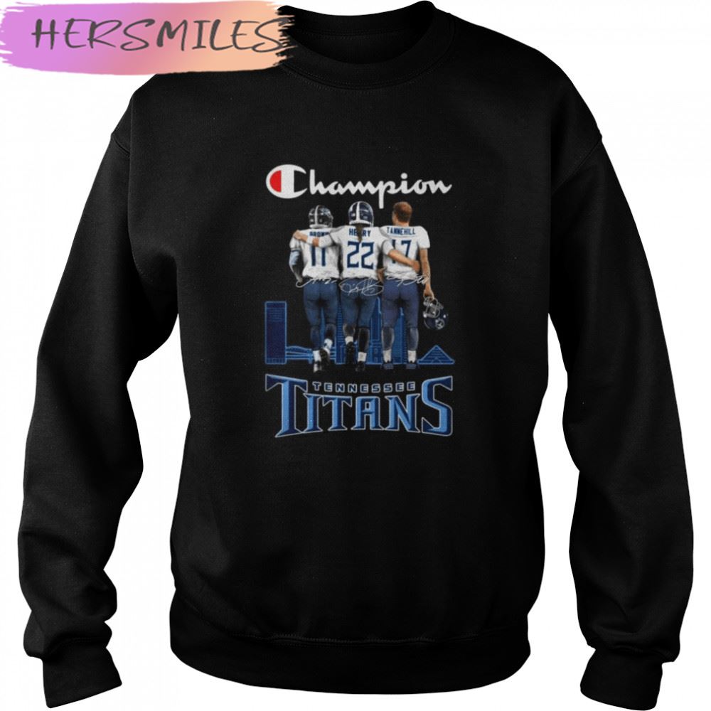 Tennessee Titans Brown Henry and Tannehill Champions Skyline signatures T-shirt Tennessee Titans Brown Henry and Tannehill Champions Skyline signatures T-shirt
