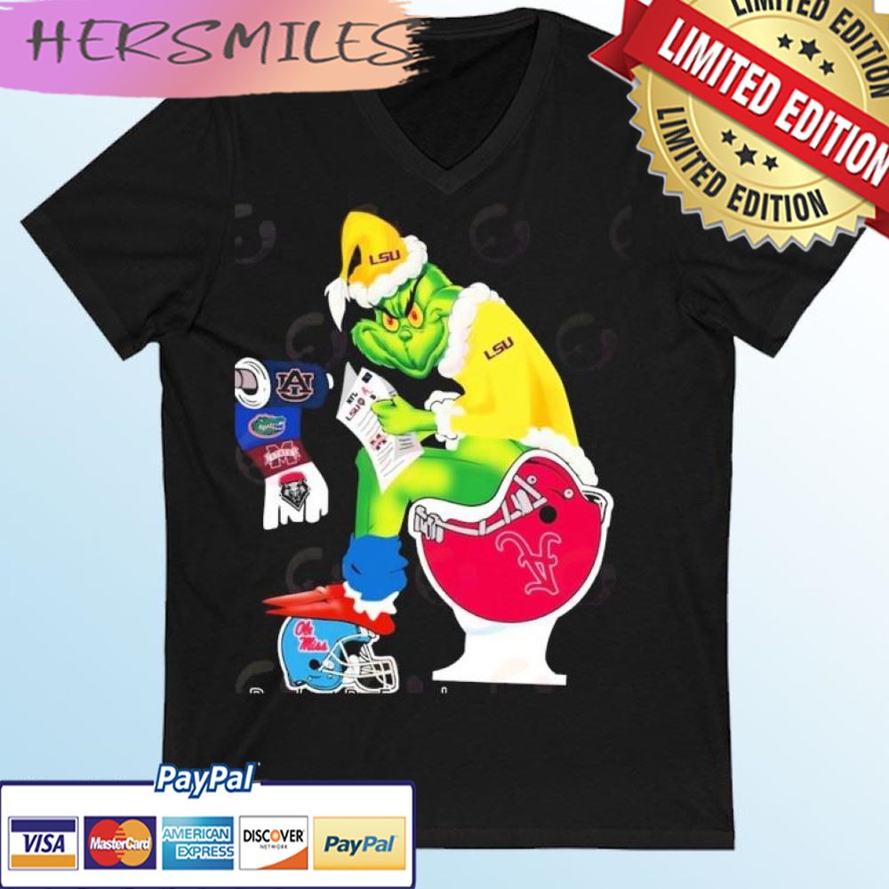 The Grinch LSU Tigers Shitting On Toilet Alabama Crimson Tide And Other Teams Christmas T-shirt