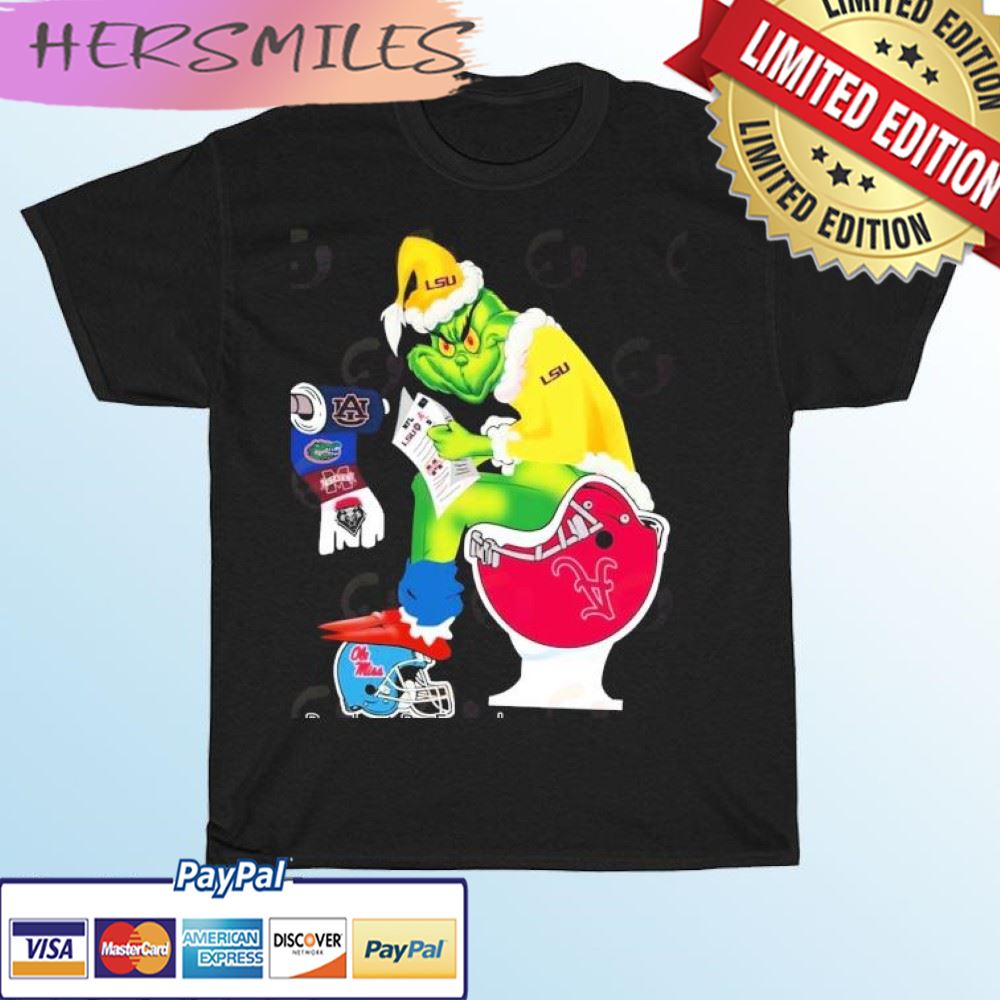 The Grinch LSU Tigers Shitting On Toilet Alabama Crimson Tide And Other Teams Christmas T-shirt The Grinch LSU Tigers Shitting On Toilet Alabama Crimson Tide And Other Teams Christmas T-shirt