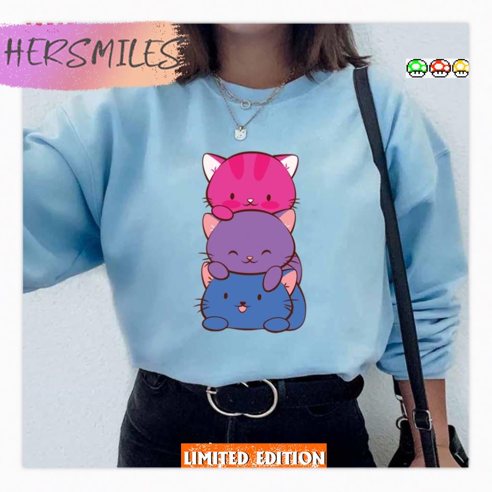 Bisexual Flag Lgbt Bi Pride Cute Kawaii Cats  T-shirt