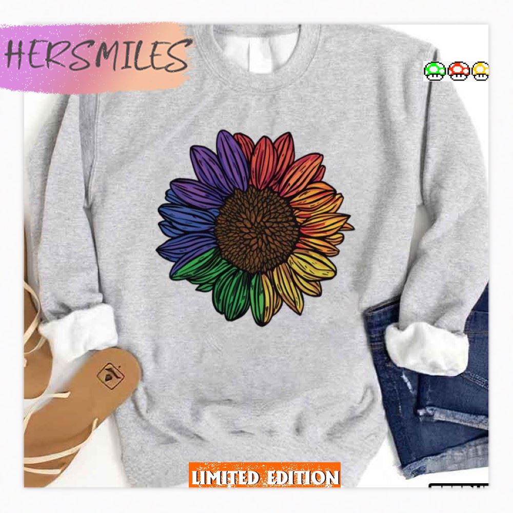 Pride Colors Sunflower Lgbtq Pride Month  T-shirt