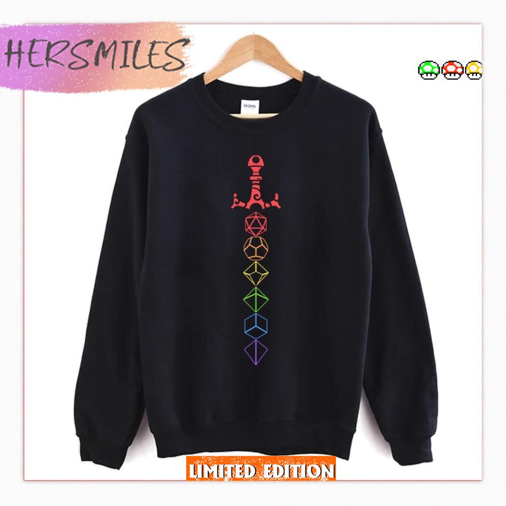 Rainbow Dice Sword Tabletop Rpg Gaming Lgbtq Pride Month  T-shirt