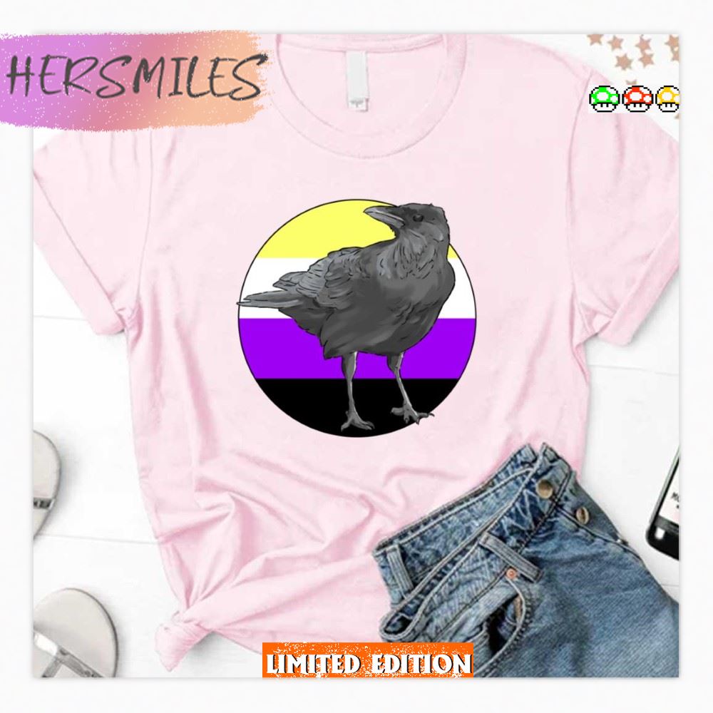 Round Design Nonbinary Pride Crow Lgbtq Pride Month  T-shirt