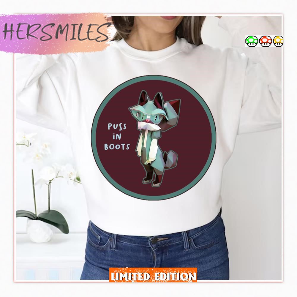 Round Design Puss In Boots Cartoon  T-shirt