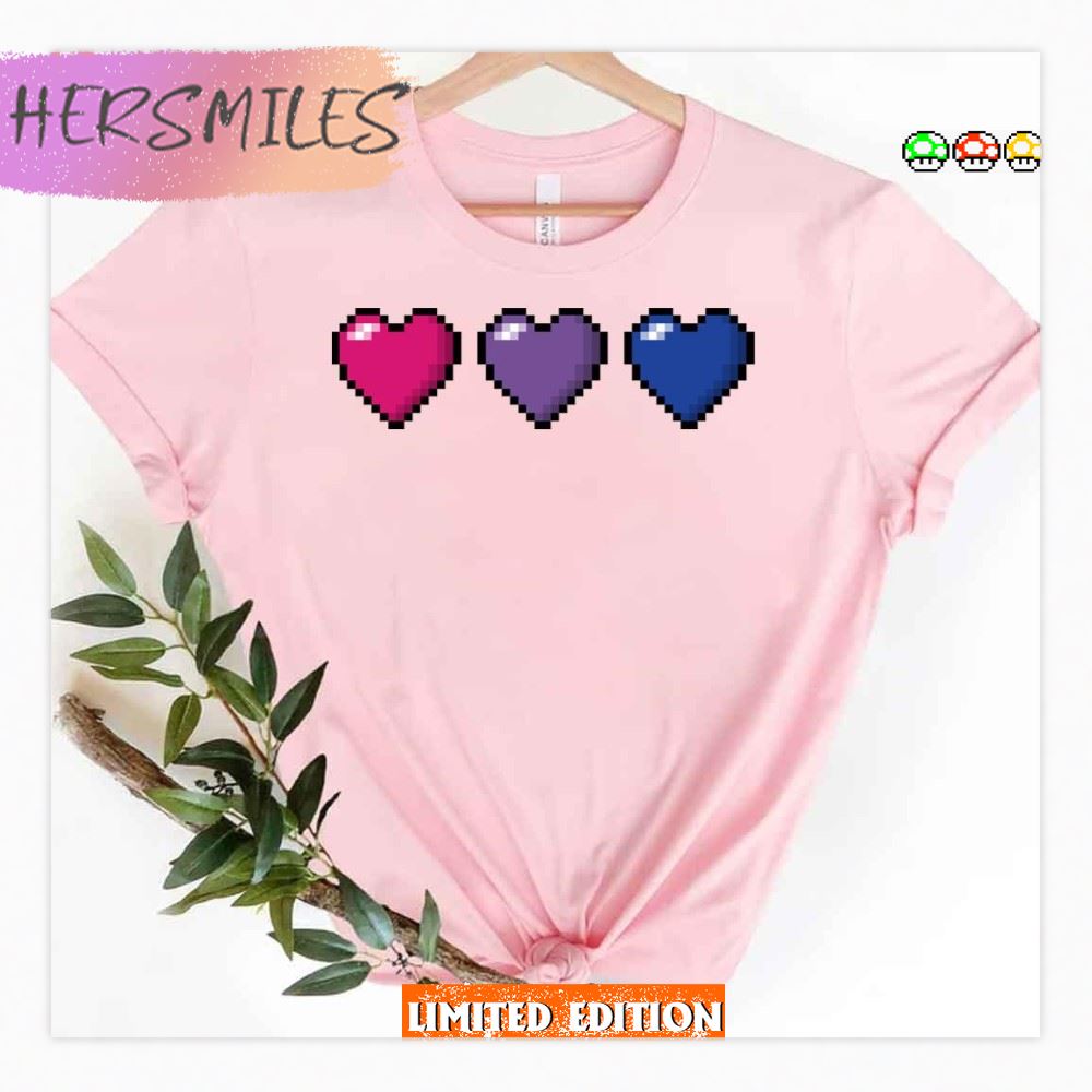 Row Of Three Bisexual Pride Flag Pixel Hearts Lgbtq Pride Month T-shirt Row Of Three Bisexual Pride Flag Pixel Hearts Lgbtq Pride Month T-shirt