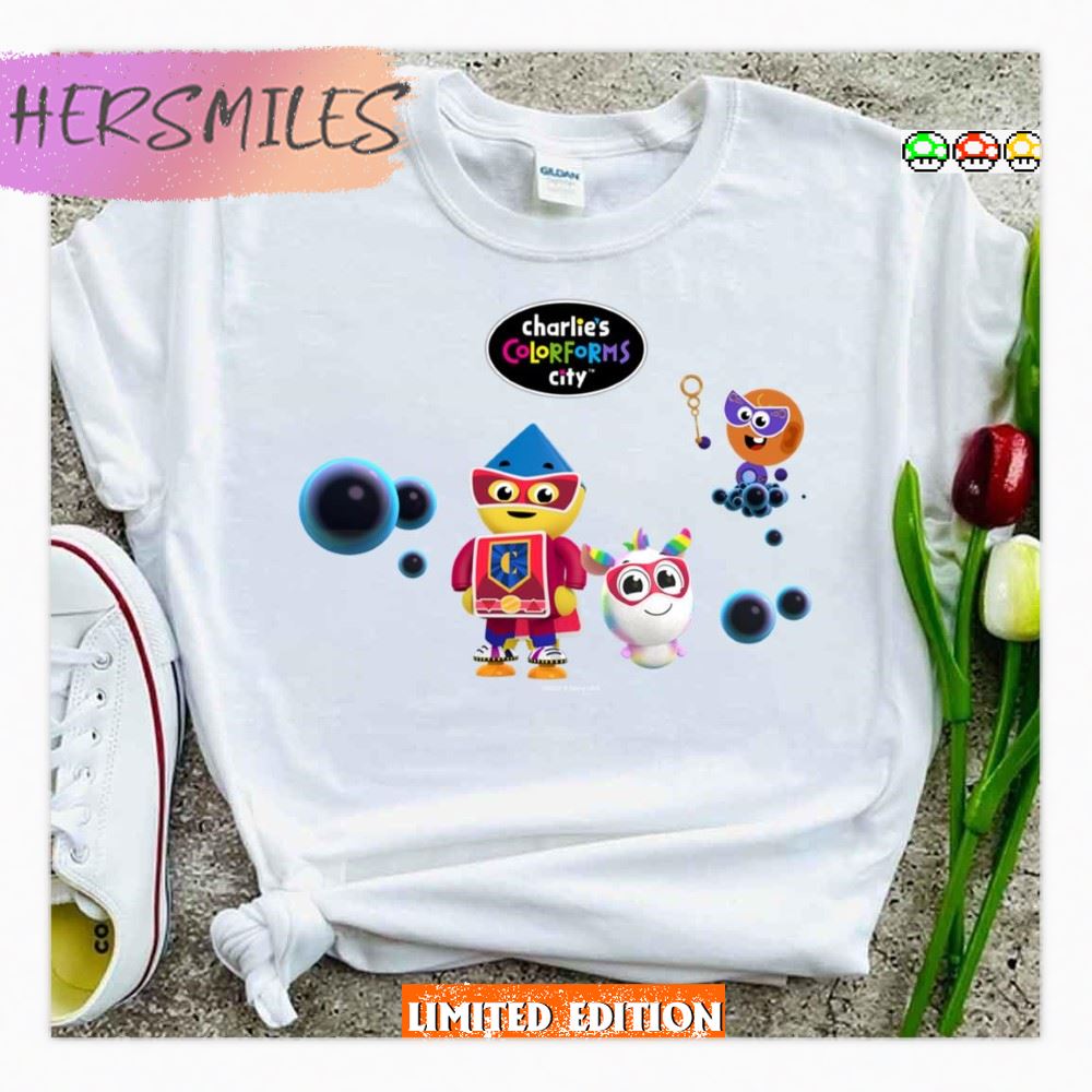 Super Charlie & Bubble Face Charlie's Colorforms City T-shirt Super Charlie & Bubble Face Charlie's Colorforms City T-shirt