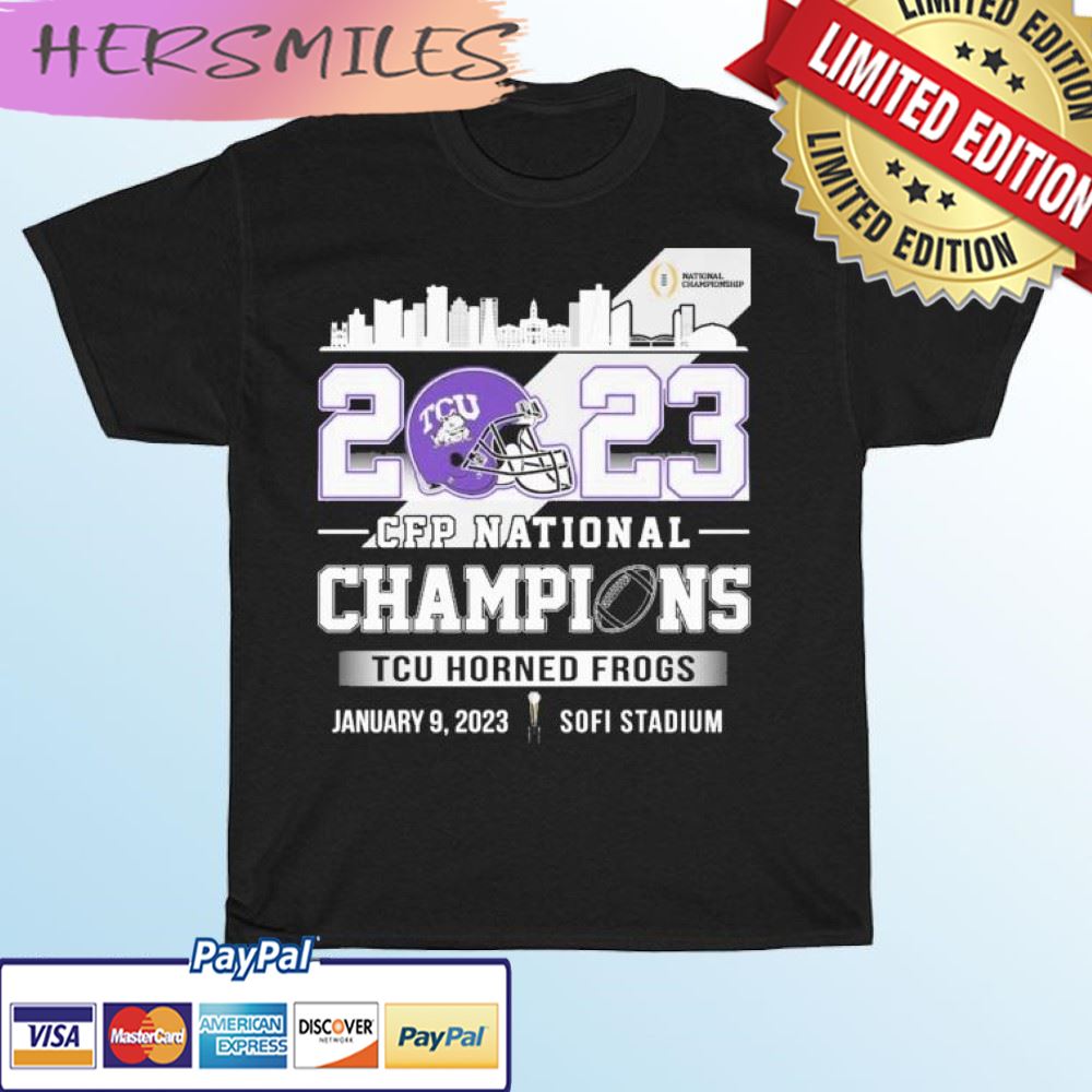 TCU Horned Frogs Skyline 2023 CFP National Champions T-shirt TCU Horned Frogs Skyline 2023 CFP National Champions T-shirt