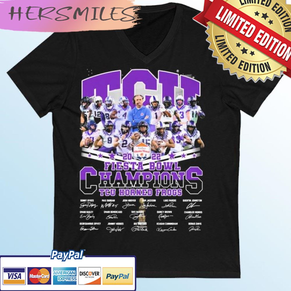 TCU Horned Frogs Team 2022 Vrbo Fiesta Bowl Champions Signatures T-shirt