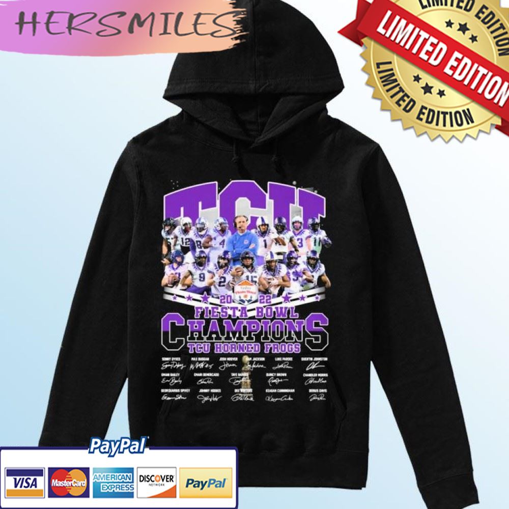 TCU Horned Frogs Team 2022 Vrbo Fiesta Bowl Champions Signatures T-shirt