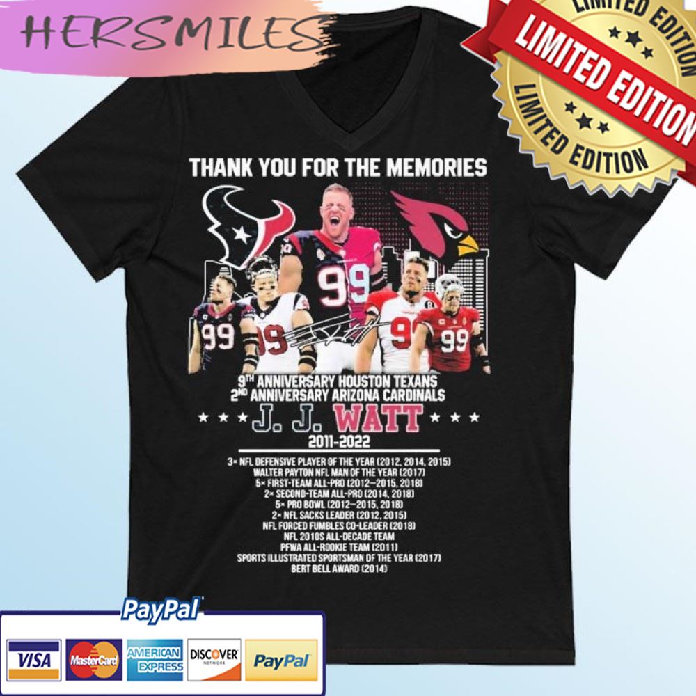 Thank You For The Memories J J Watt 2011-2022 Signatures T-shirt