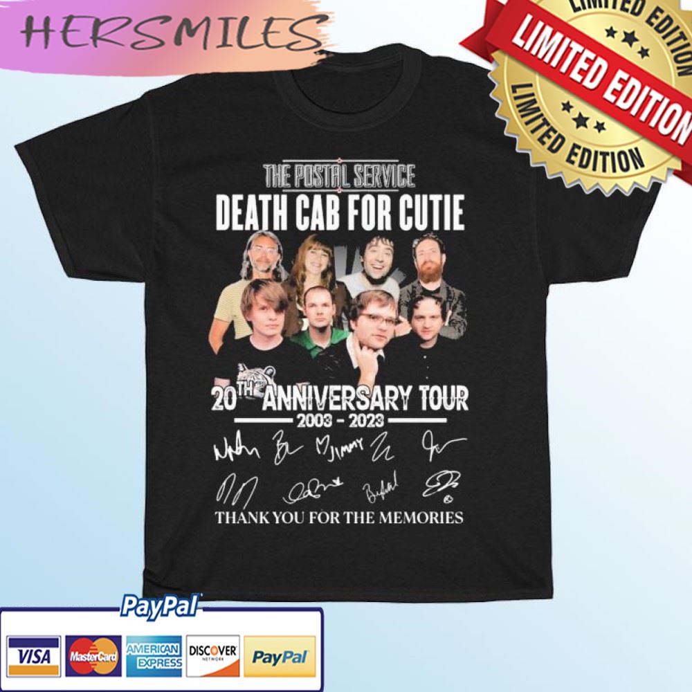 The Postal Service Death Cab For Cutie 20th Anniversary 2003-2023 Signatures T-shirt The Postal Service Death Cab For Cutie 20th Anniversary 2003-2023 Signatures T-shirt