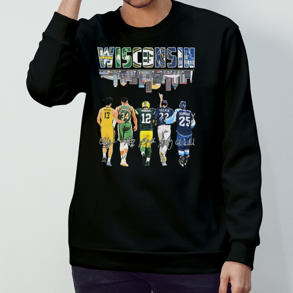 Wisconsin Ighodaro Antetokounmpo Rodgers Yelich Signatures Shirt