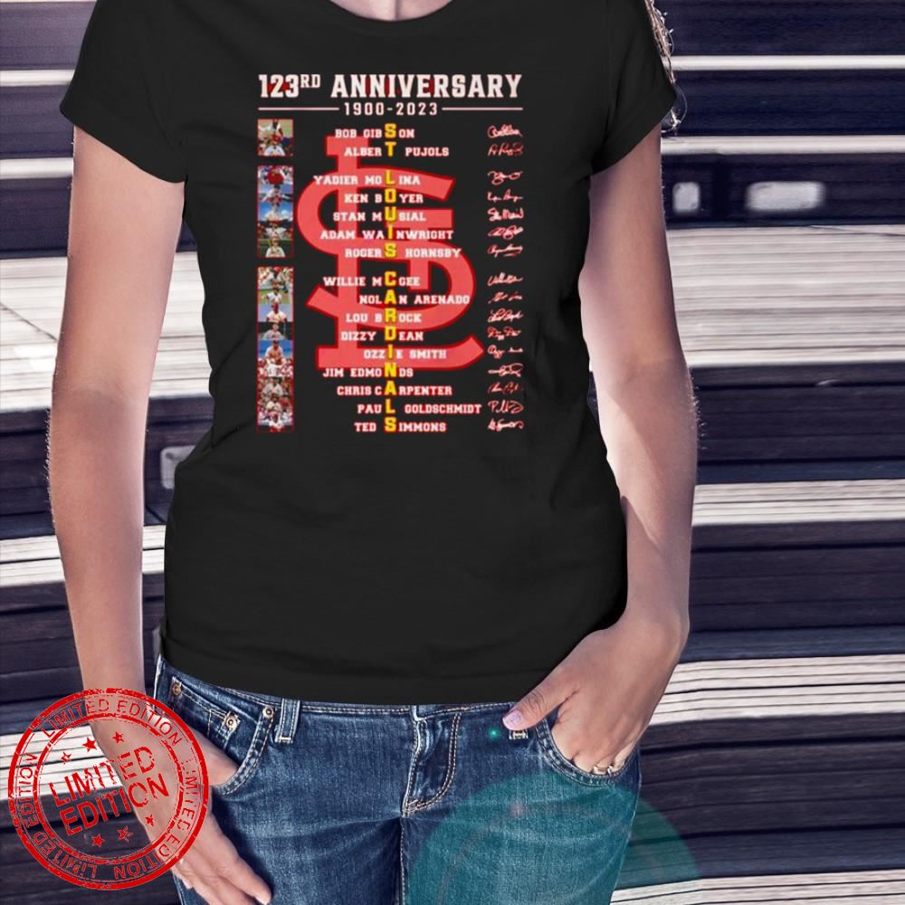 123rd Anniversary 1900 2023 St. Louis Cardinals Thank You For The Memories Signatures T-Shirt