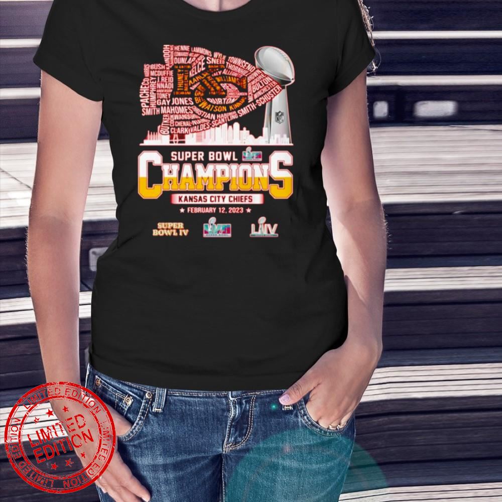 2023 Kansas City Chiefs Super Bowl Champions NFL Name Players Skylines T-Shirt