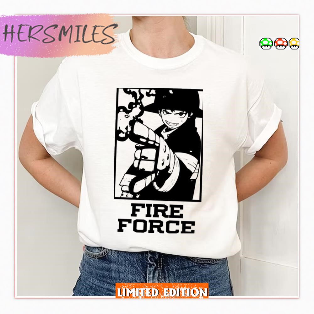 Black Manga Art Shinra Kusakabe Fire Force T-shirt Black Manga Art Shinra Kusakabe Fire Force T-shirt