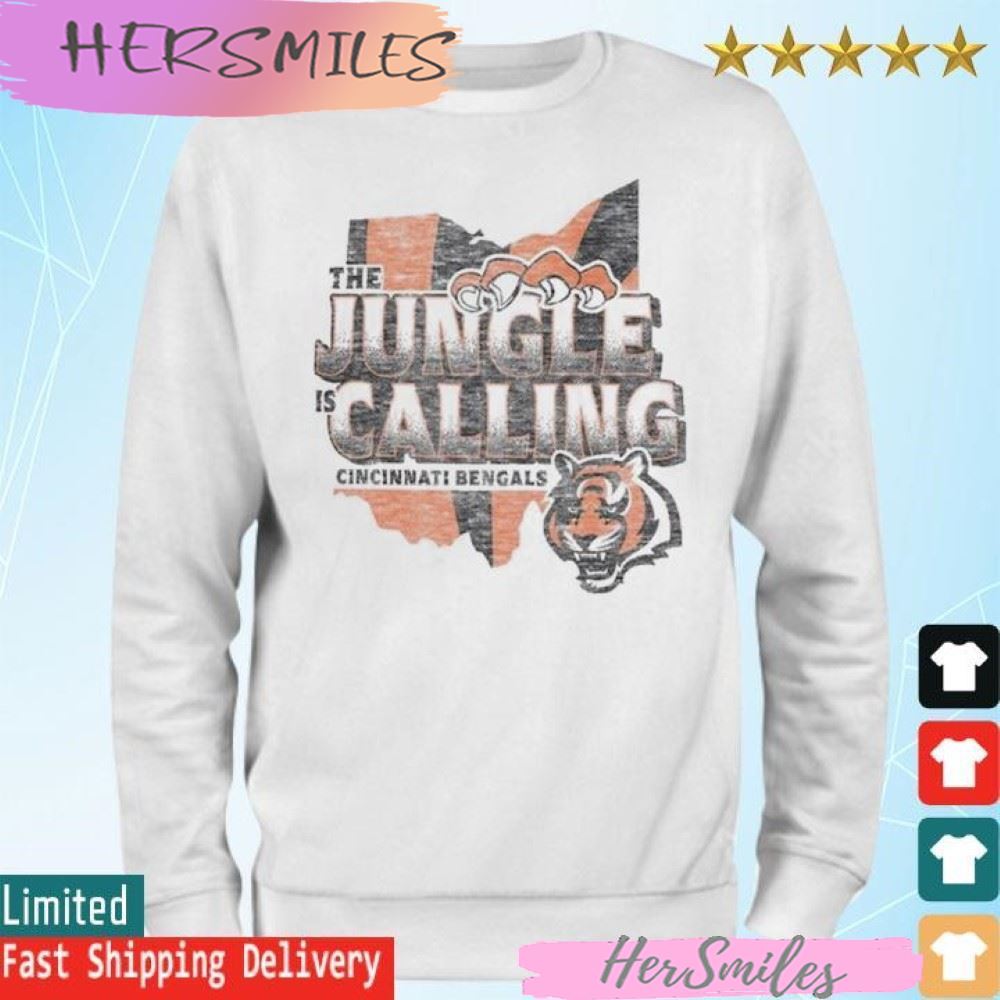 Cincinnati Bengals 2023 NFL Playoffs The Jungle is Calling Regional Franklin T-shirt Cincinnati Bengals 2023 NFL Playoffs The Jungle is Calling Regional Franklin T-shirt