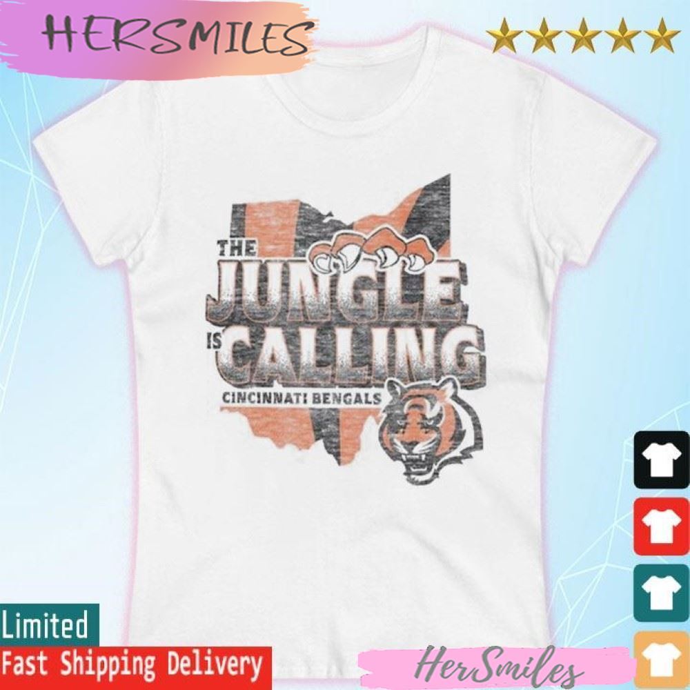 Cincinnati Bengals 2023 NFL Playoffs The Jungle is Calling Regional Franklin T-shirt Cincinnati Bengals 2023 NFL Playoffs The Jungle is Calling Regional Franklin T-shirt