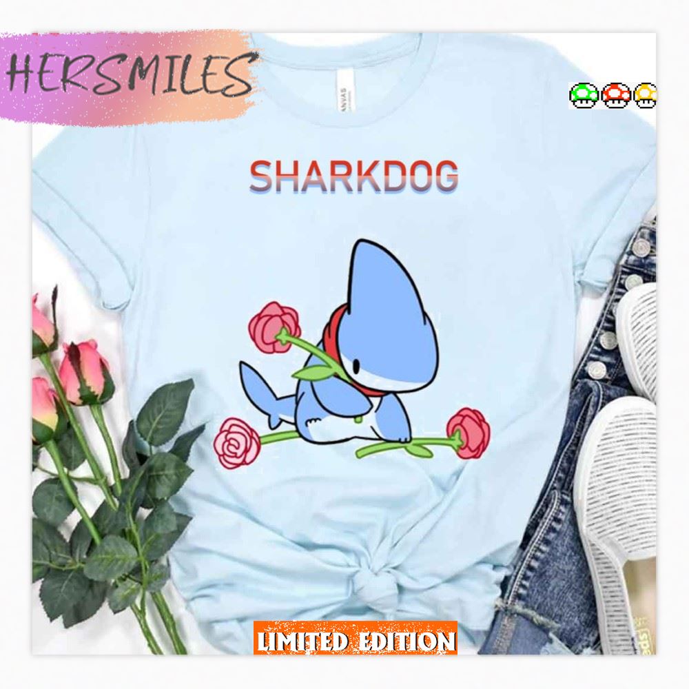 Sharkdog With Red Flowers T-shirt