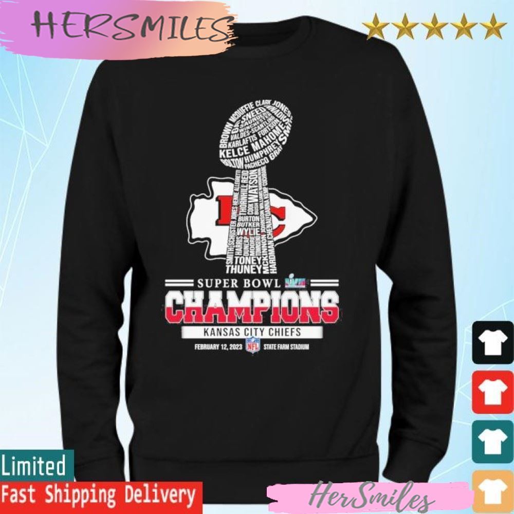 Super Bowl LVII Champions Kansas City Chiefs players names trophy T-shirt Super Bowl LVII Champions Kansas City Chiefs players names trophy T-shirt