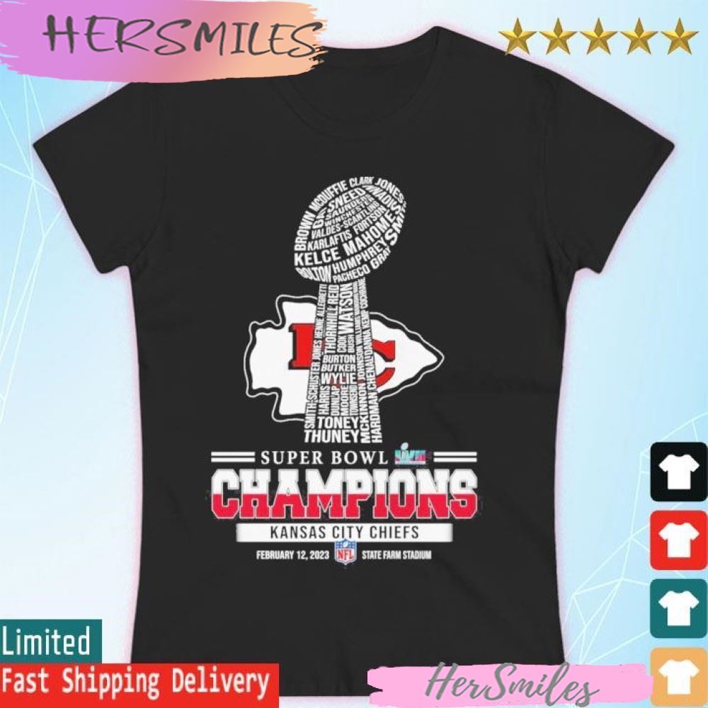 Super Bowl LVII Champions Kansas City Chiefs players names trophy T-shirt Super Bowl LVII Champions Kansas City Chiefs players names trophy T-shirt