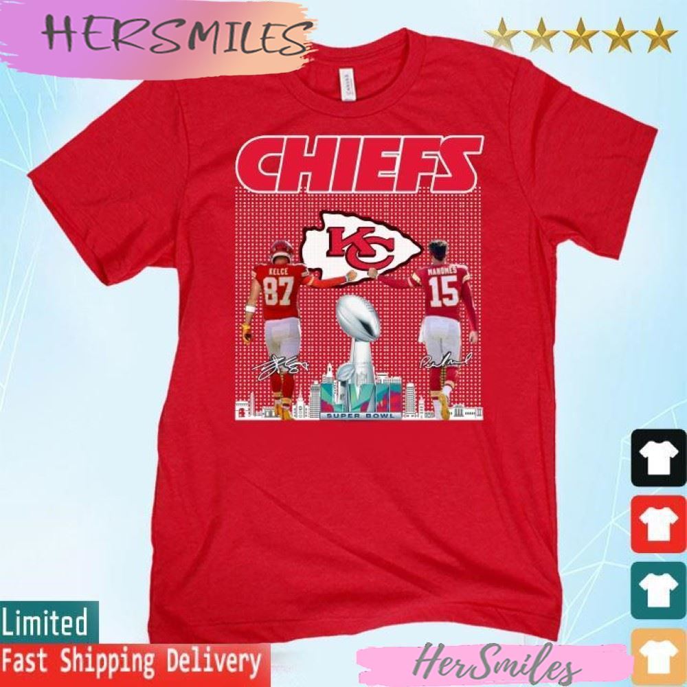 Super Bowl LVII Travis Kelce and Patrick Mahomes Kansas City Chiefs signatures T-shirt