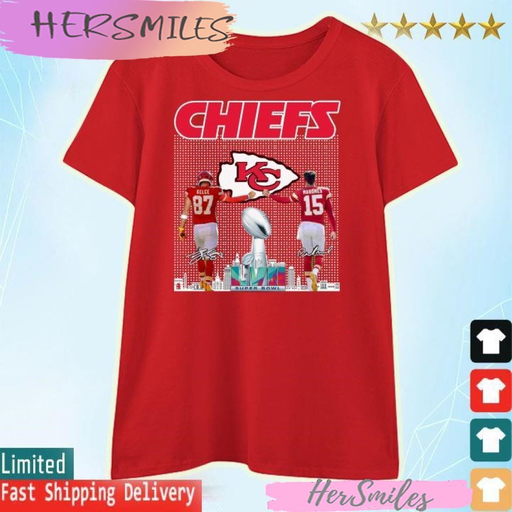 Super Bowl LVII Travis Kelce and Patrick Mahomes Kansas City Chiefs signatures T-shirt