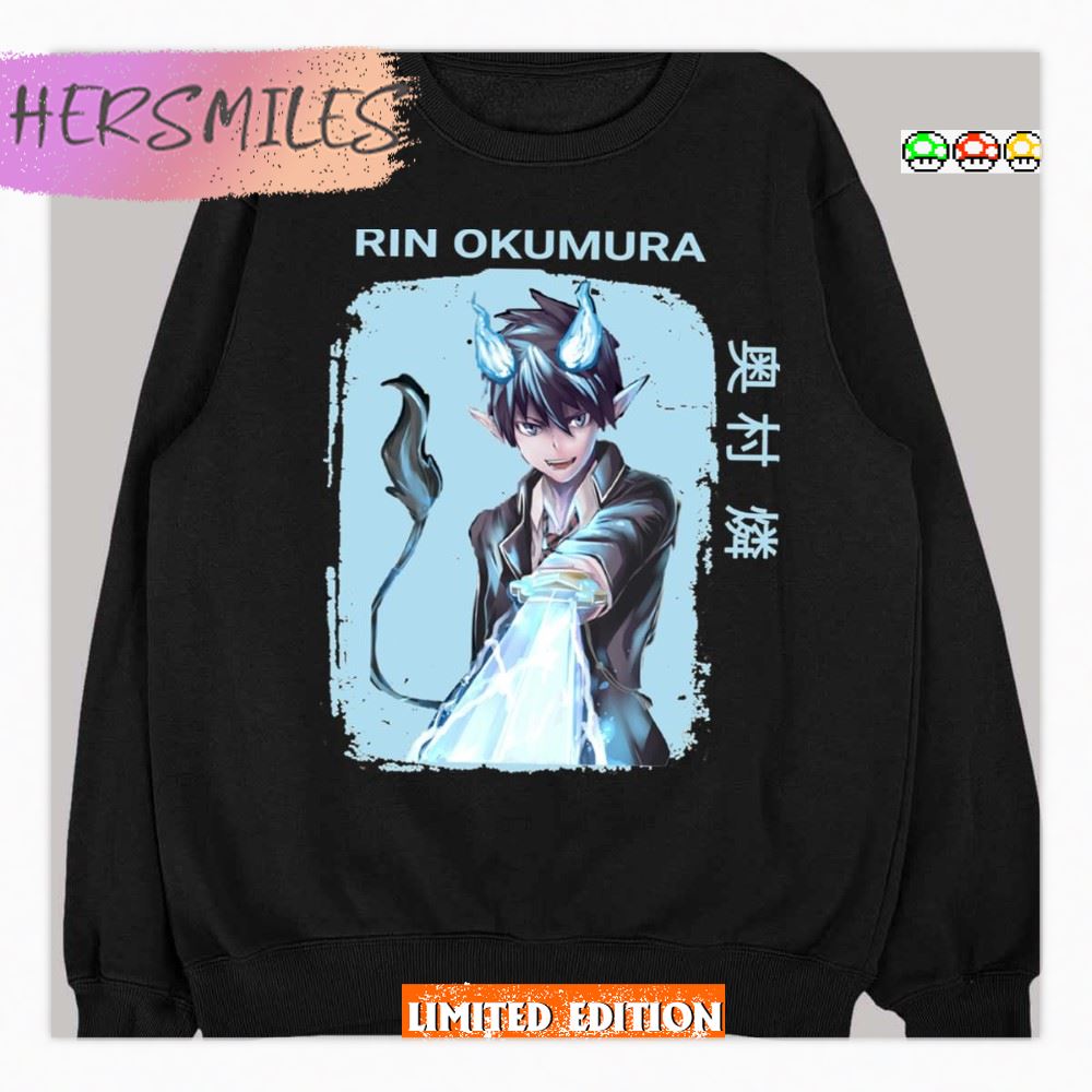 The Demon Exorcist Anime Okumura Rin Blue Art T-shirt