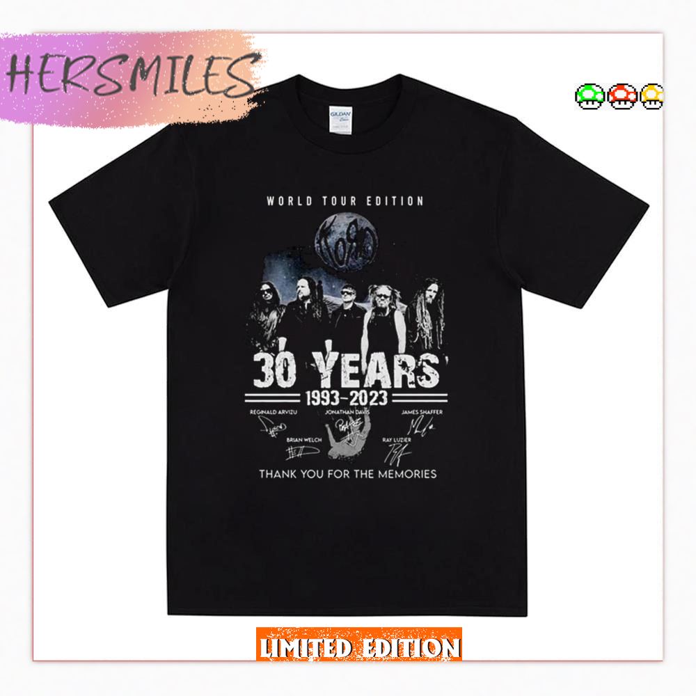 World Edition Korn 30 Years 1993 Thank You For The Memories Signatures 2023 New Tour T-shirt