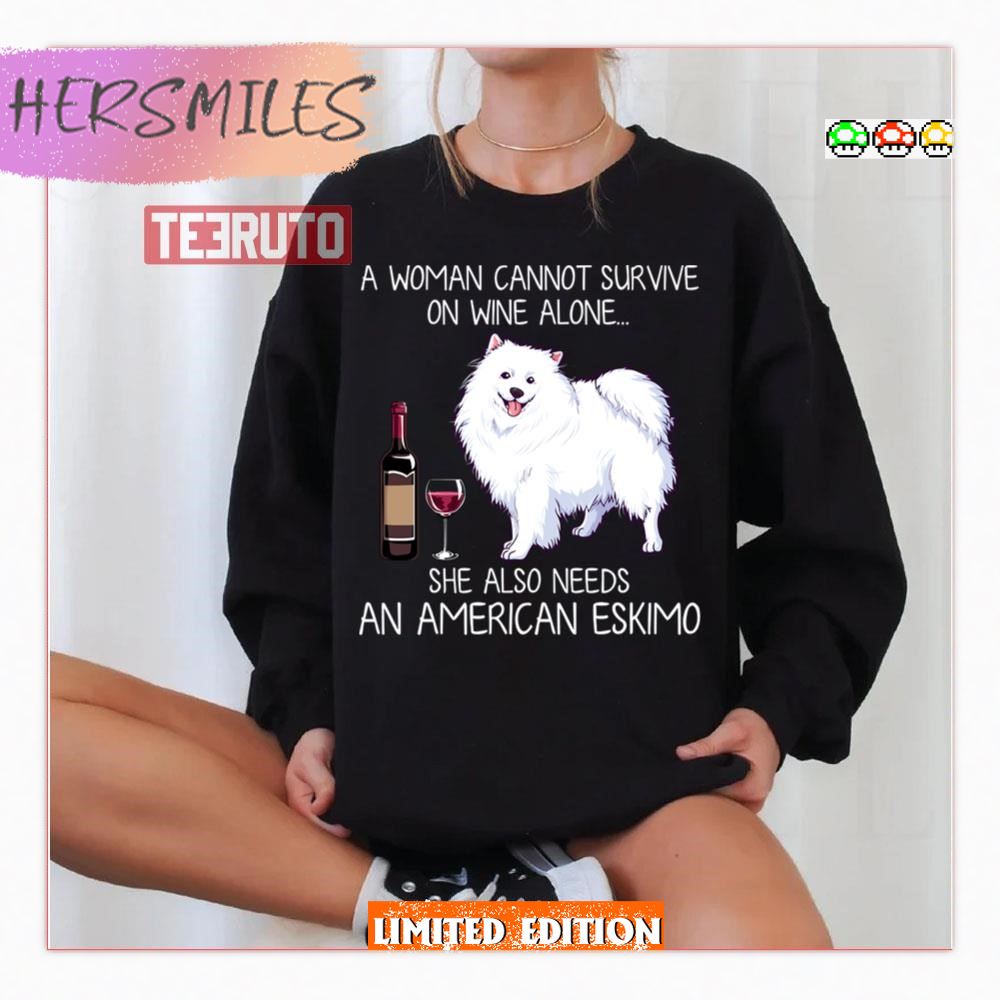 American Eskimo And Wine Funny Dog Fitted V Neck Shirt