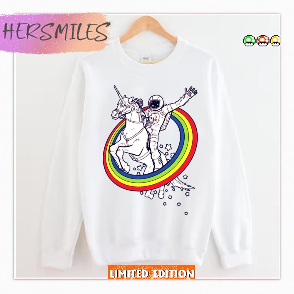 Astronaut Riding Unicorn Throw The Rainbow T-Shirt