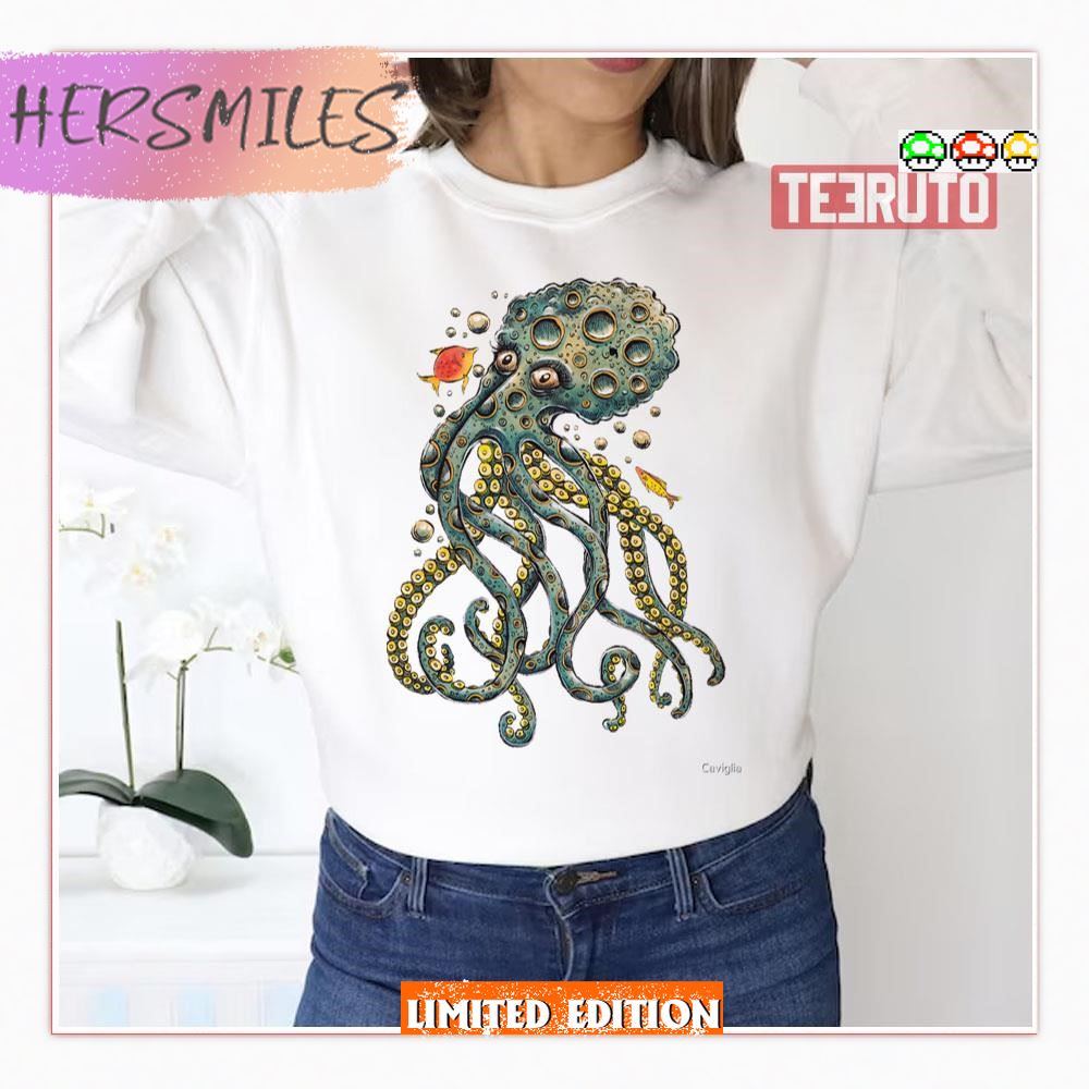 Blue Octopus And A Little Fish T-Shirt