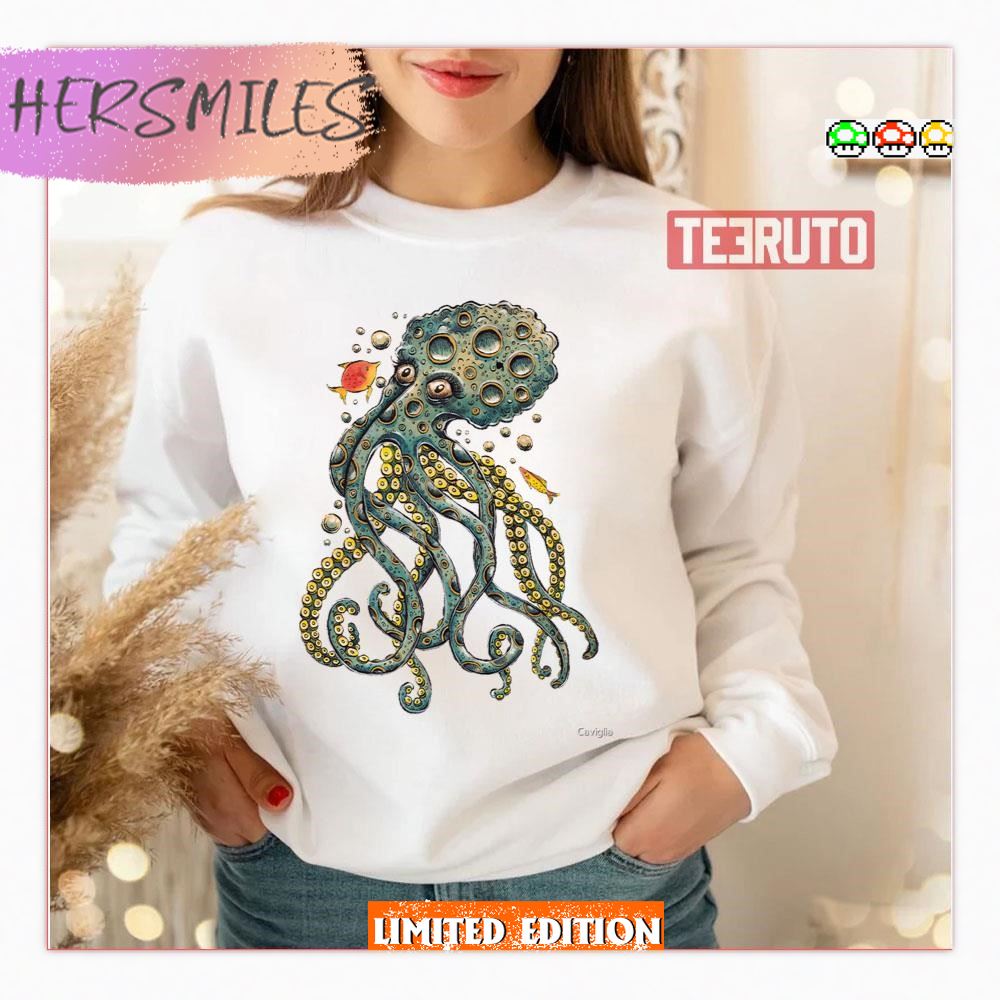 Blue Octopus And A Little Fish T-Shirt