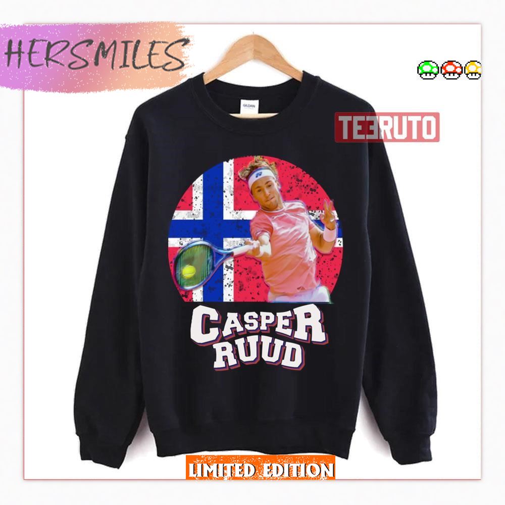Casper Ruud Forehand Norway Tennis Neon Light Norway Flag T-Shirt Casper Ruud Forehand Norway Tennis Neon Light Norway Flag T-Shirt
