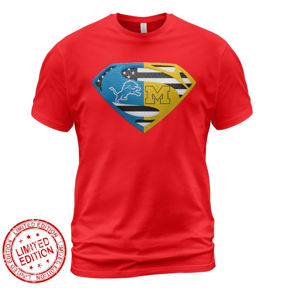 Detroit Lions Michigan Wolverines Superman Logo Us Flag Shirt