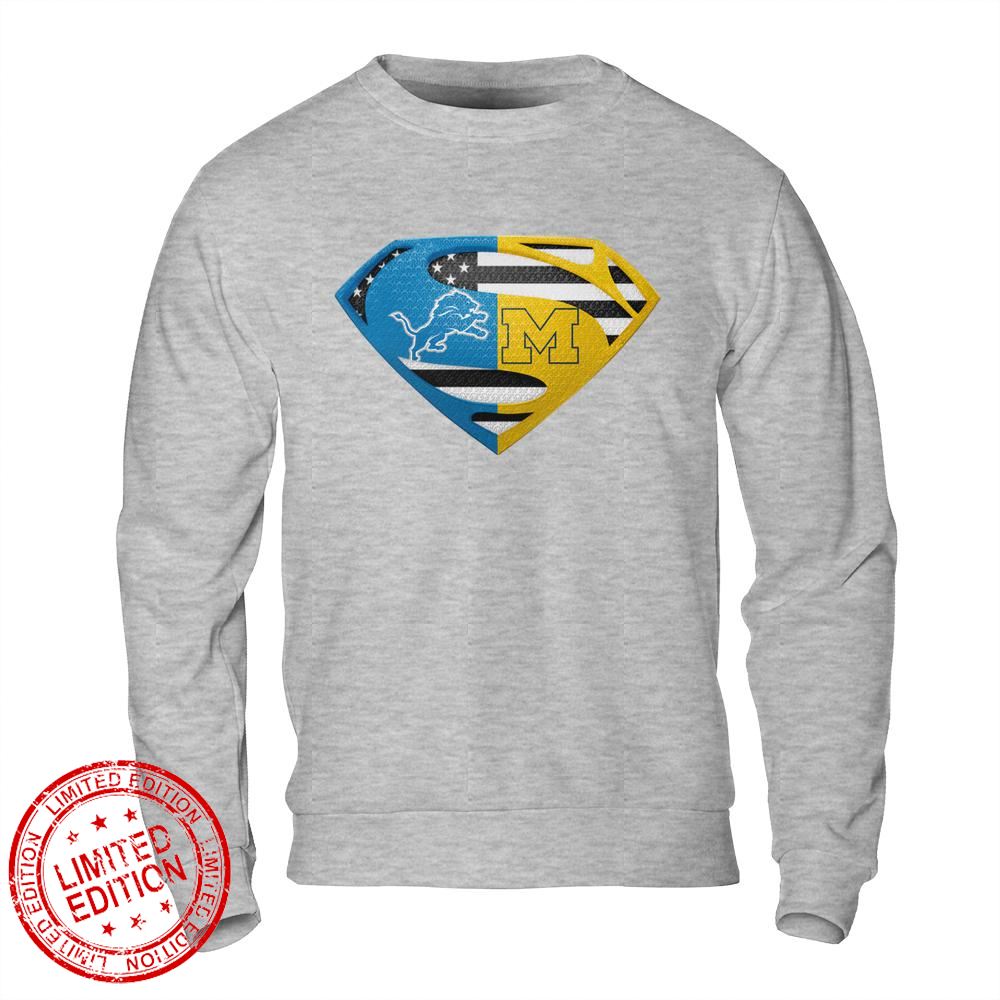 Detroit Lions Michigan Wolverines Superman Logo Us Flag Shirt