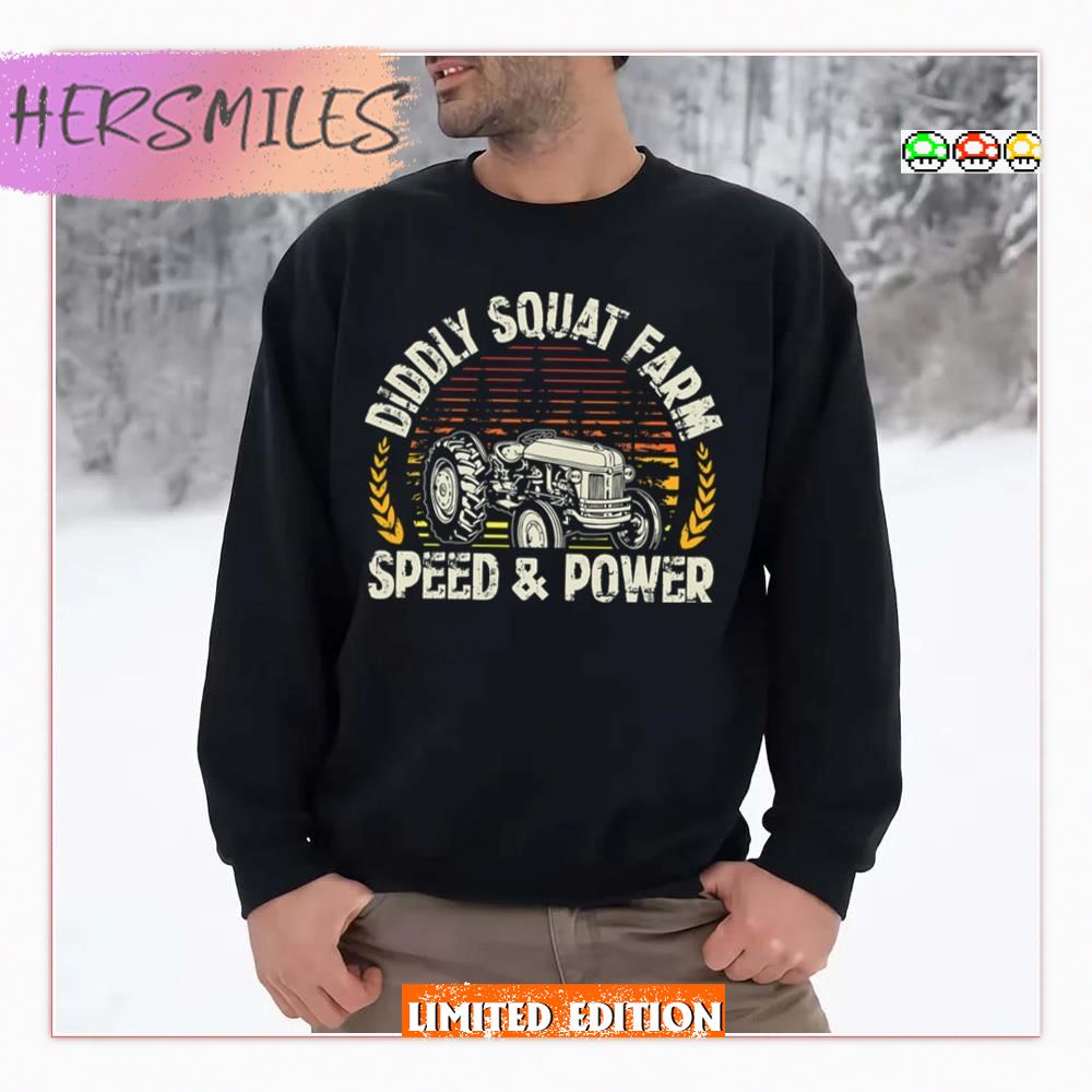 Diddly Squat Farm Sunset Design Speed And Power Tractor Farmer T-Shirt