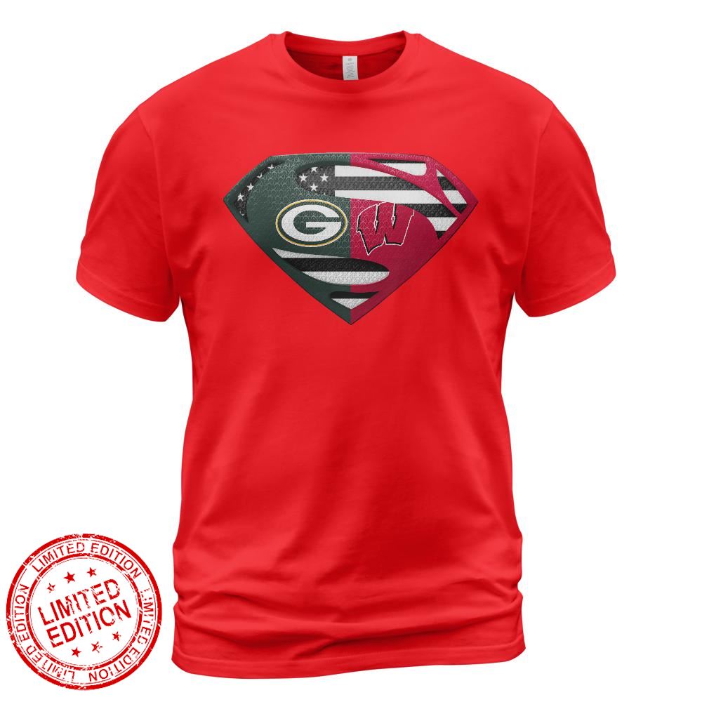 Green Bay Packers Wisconsin Badgers Superman Logo Us Flag Shirt