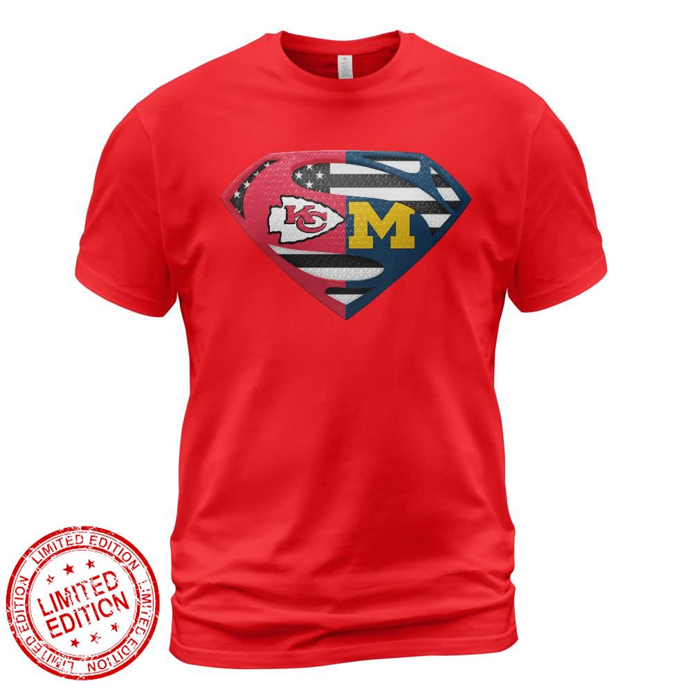 Kansas City Chiefs Michigan Wolverines Superman Logo Us Flag Shirt
