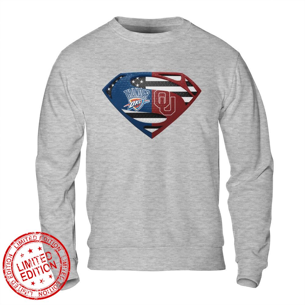 Oklahoma City Thunder Oklahoma Sooners Superman Logo Us Flag Shirt
