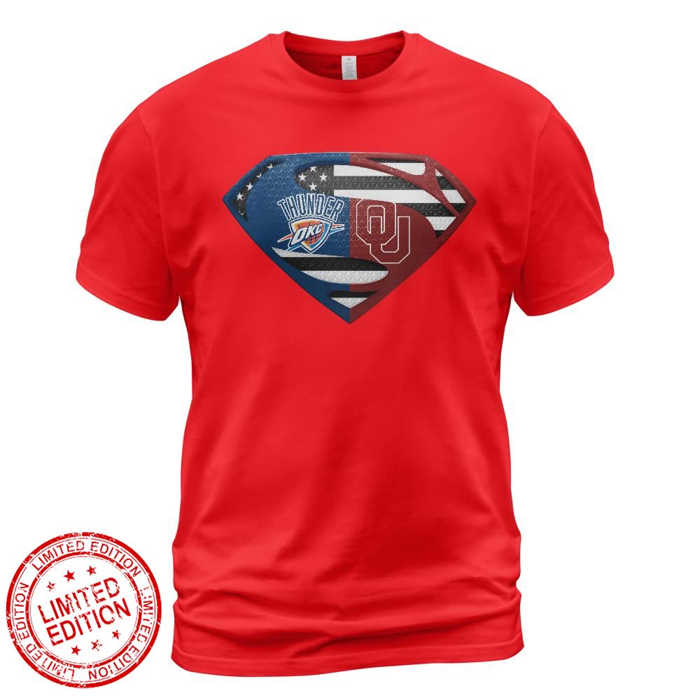 Oklahoma City Thunder Oklahoma Sooners Superman Logo Us Flag Shirt