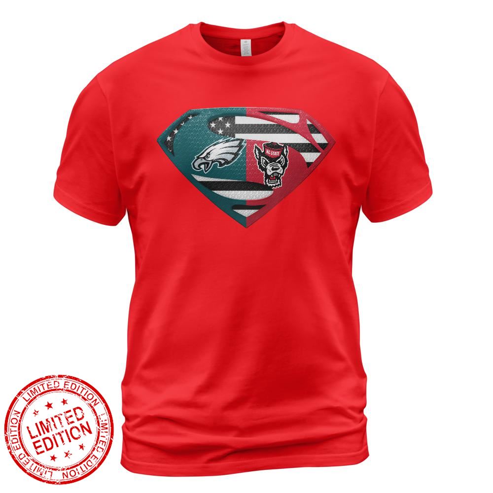 Philadelphia Eagles Nc State Wolfpack Superman Logo Us Flag Shirt