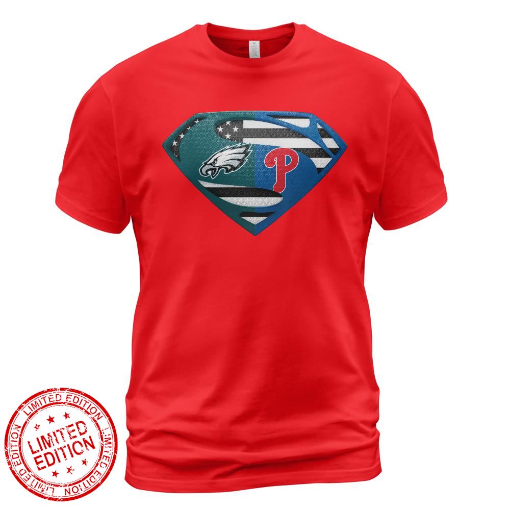 Philadelphia Eagles Phillies Superman Logo Us Flag Shirt