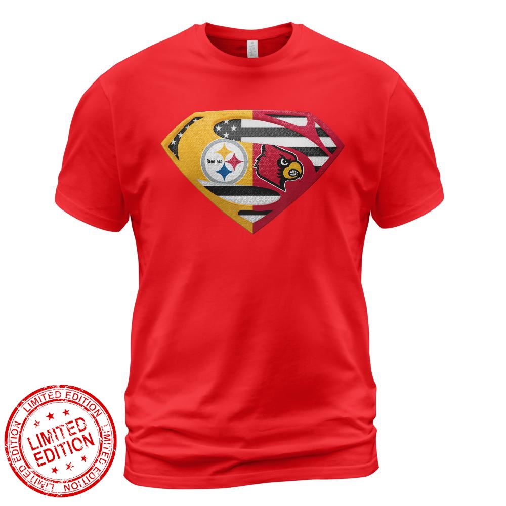 Pittsburgh Steelers Louisville Cardinals Superman Logo Us Flag Shirt