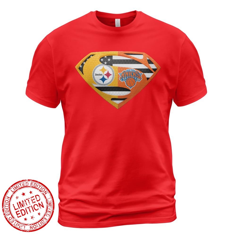 Pittsburgh Steelers New York Knicks Superman Logo Us Flag Shirt