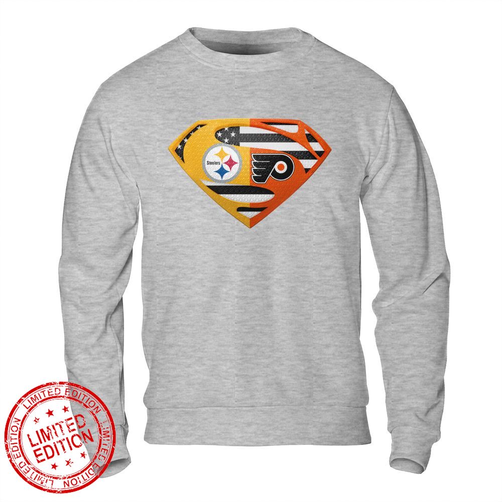 Pittsburgh Steelers Philadelphia Flyers Superman Logo Us Flag Shirt